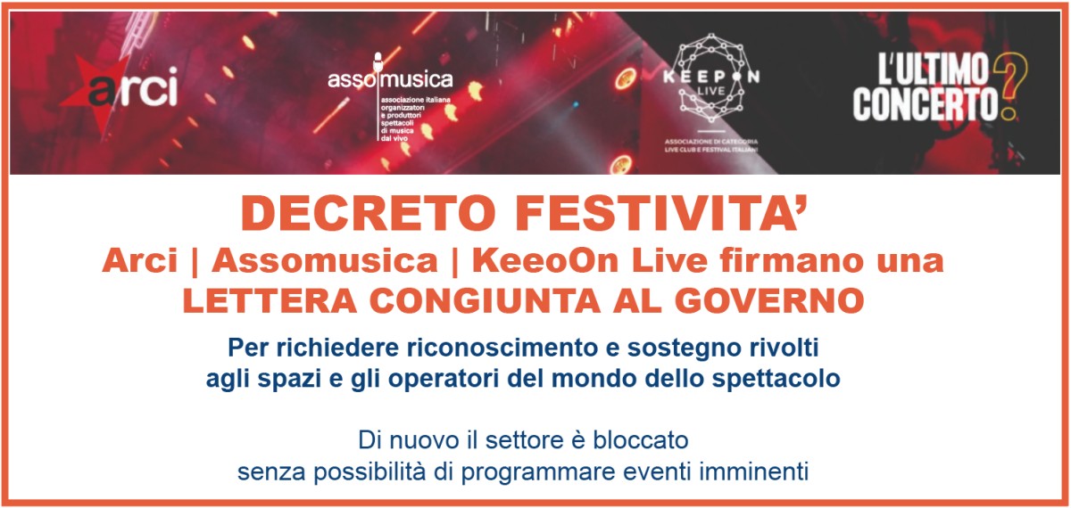 ARCI, ASSOMUSICA E KEEPON LIVE: LETTERA APERTA AL GOVERNO